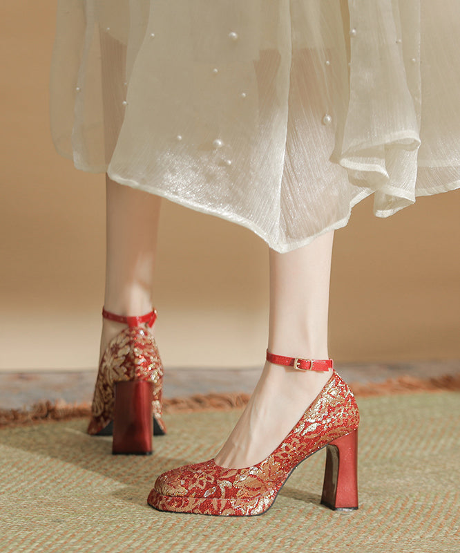 Leather Heels Champagne Splicing High Women Faux Chunky