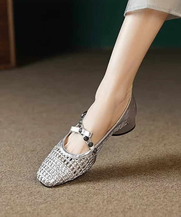 Splicing Faux Hollow Leather Out Chunky Shoes Black Women