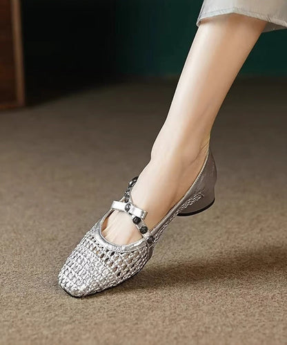 Splicing Faux Hollow Leather Out Chunky Shoes Black Women