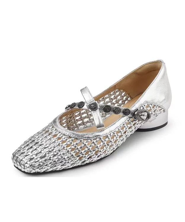 Splicing Faux Hollow Leather Out Chunky Shoes Black Women