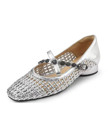 Splicing Faux Hollow Leather Out Chunky Shoes Black Women