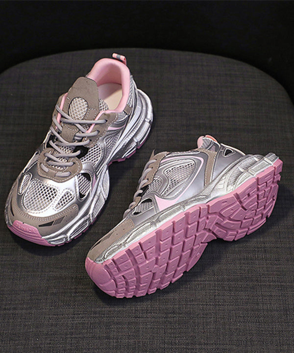 Women Splicing Platform Sport Shoes Pink Breathable Mesh KJ034