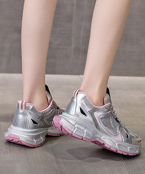 Women Splicing Platform Sport Shoes Pink Breathable Mesh KJ034