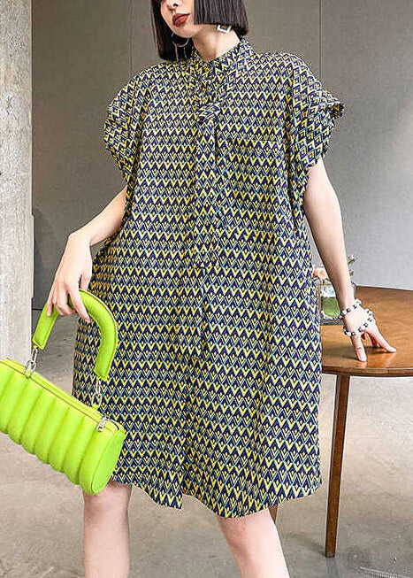Collar Puff Women Day Sleeve Dress Cotton Stand Print