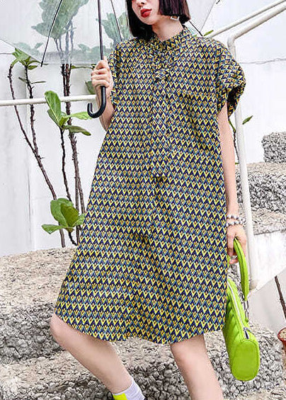 Collar Puff Women Day Sleeve Dress Cotton Stand Print