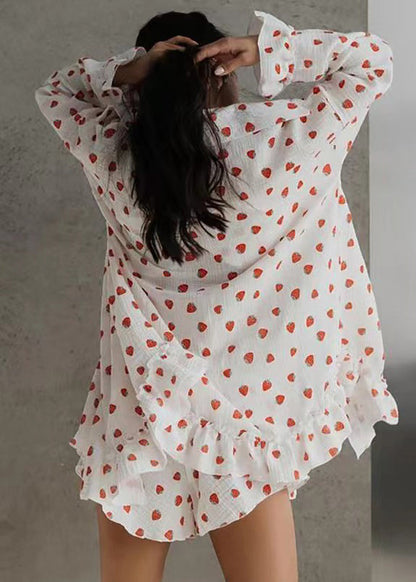 Pajama Women Pieces Print Strawberry Cotton Summer 3 Sets