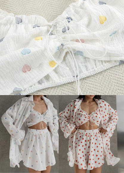 Pajama Women Pieces Print Strawberry Cotton Summer 3 Sets