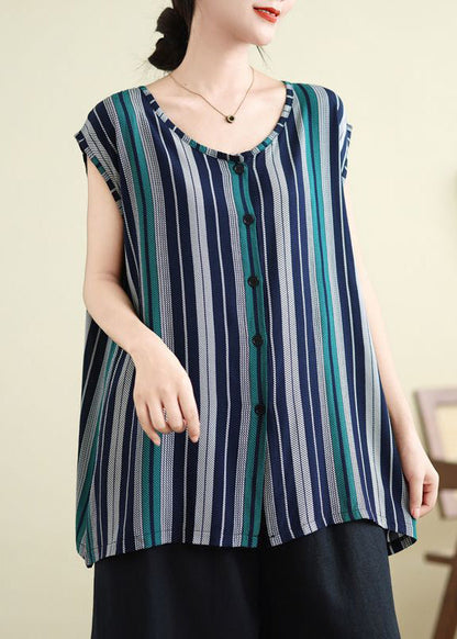 Women Long Summer Tank O-Neck Striped