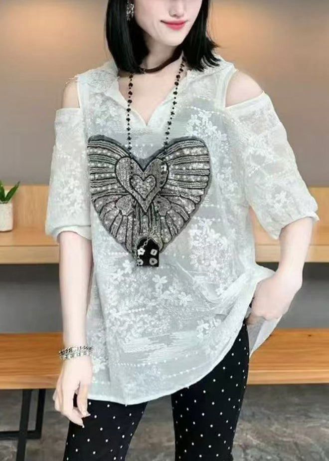 Summer White Hoodie Jacquard Shoulder Cold Cotton Women Tops