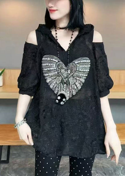 Summer White Hoodie Jacquard Shoulder Cold Cotton Women Tops