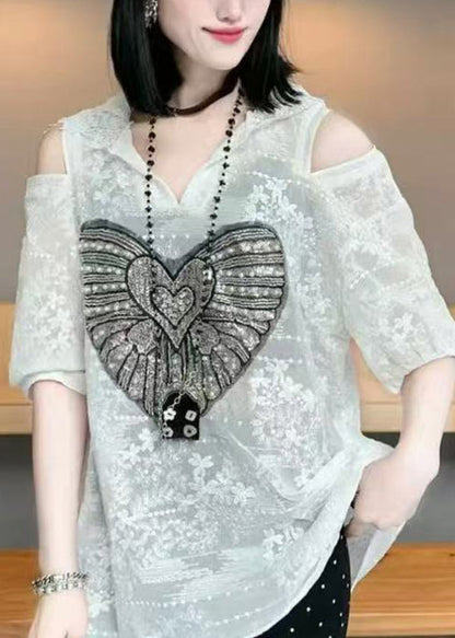 Summer White Hoodie Jacquard Shoulder Cold Cotton Women Tops