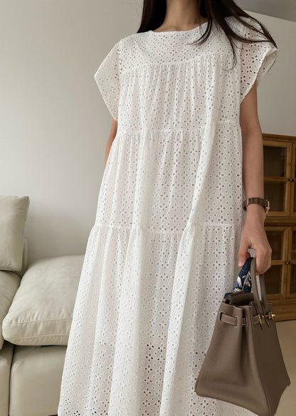 Cotton Embroidered Dress Women Party Summer White