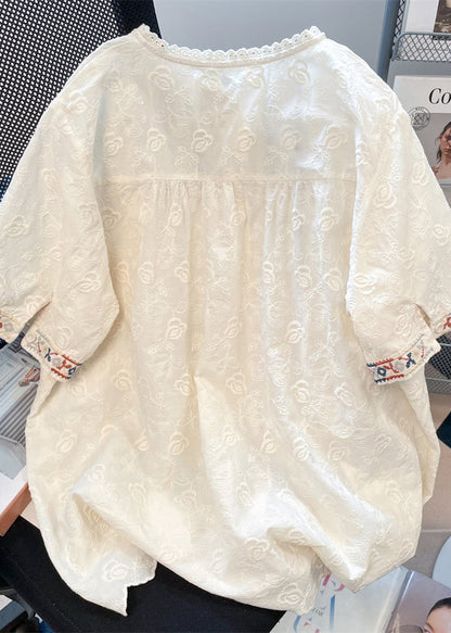 Shirts White Loose Women Embroidered Lace Summer