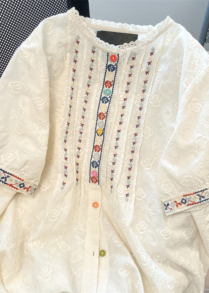 Shirts White Loose Women Embroidered Lace Summer