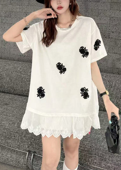 Oversized Tanks Women Decorated White Flower Lace Patchwork