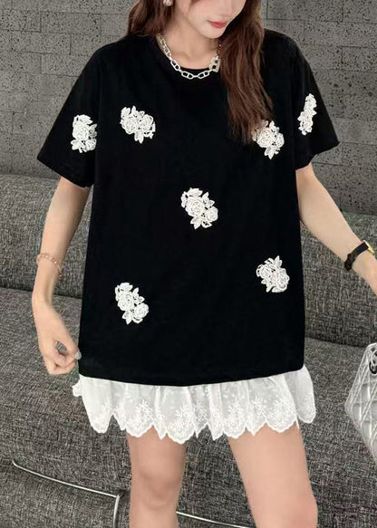 Oversized Tanks Women Decorated White Flower Lace Patchwork