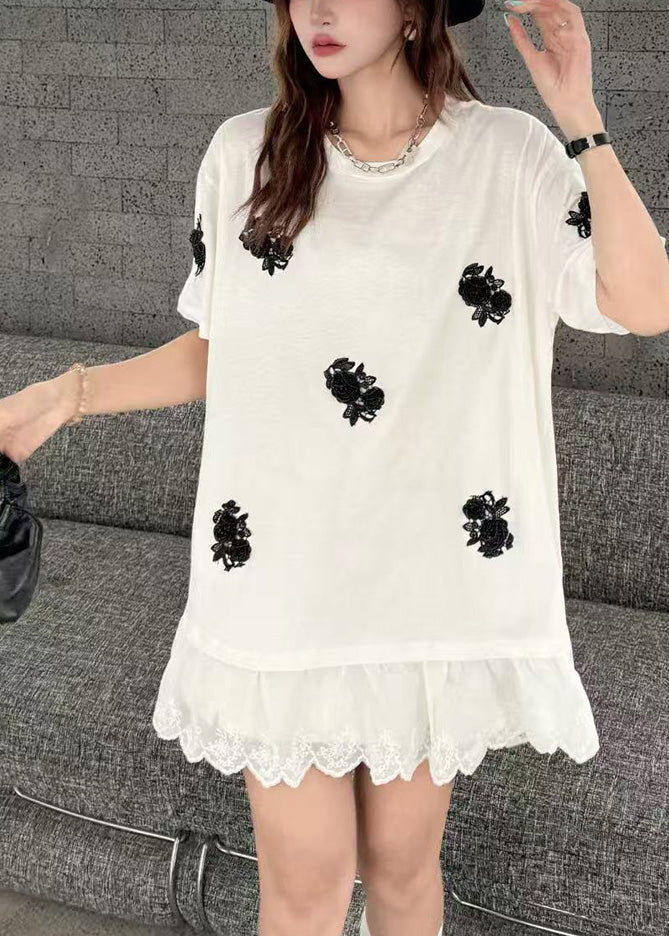 Oversized Tanks Women Decorated White Flower Lace Patchwork