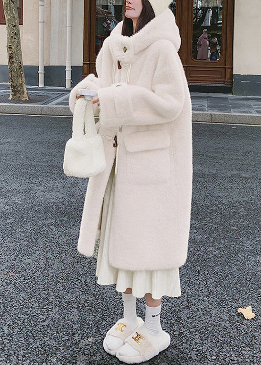 Women White Hooded Pockets Mink Velvet Coats Spring YW039