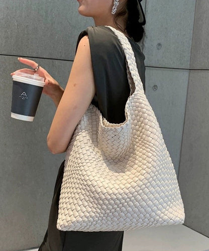 Faux Shoulder White Bag Capacity Leather Women Large