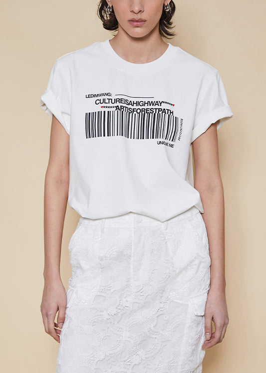 Print T Women O White Shirts Summer Cotton Neck