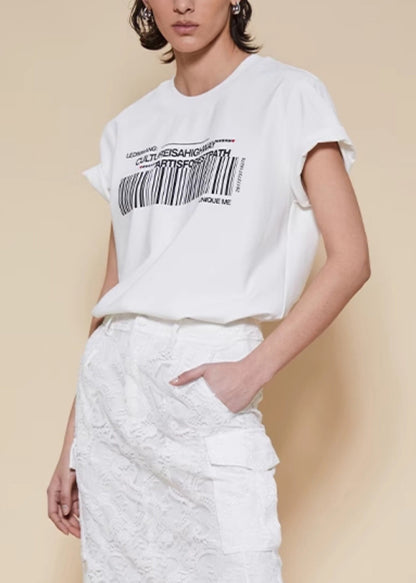 Print T Women O White Shirts Summer Cotton Neck