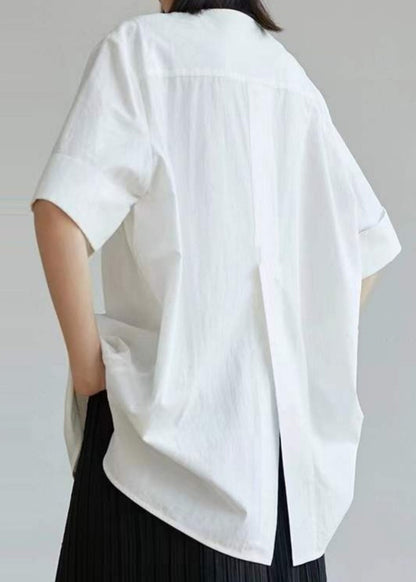 Half Open Tops Cotton Side Oversized Sleeve White Shirt Women