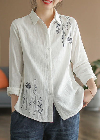 Women Fall Peter Top Cotton Pan Collar White