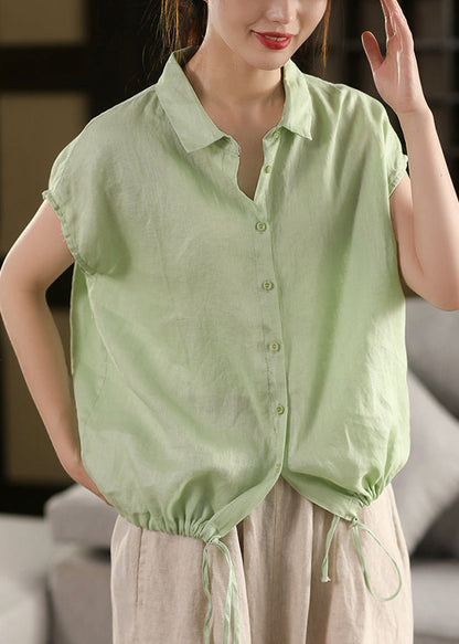 Summer Collar White Blouse Up Lace Linen Pan Peter Women