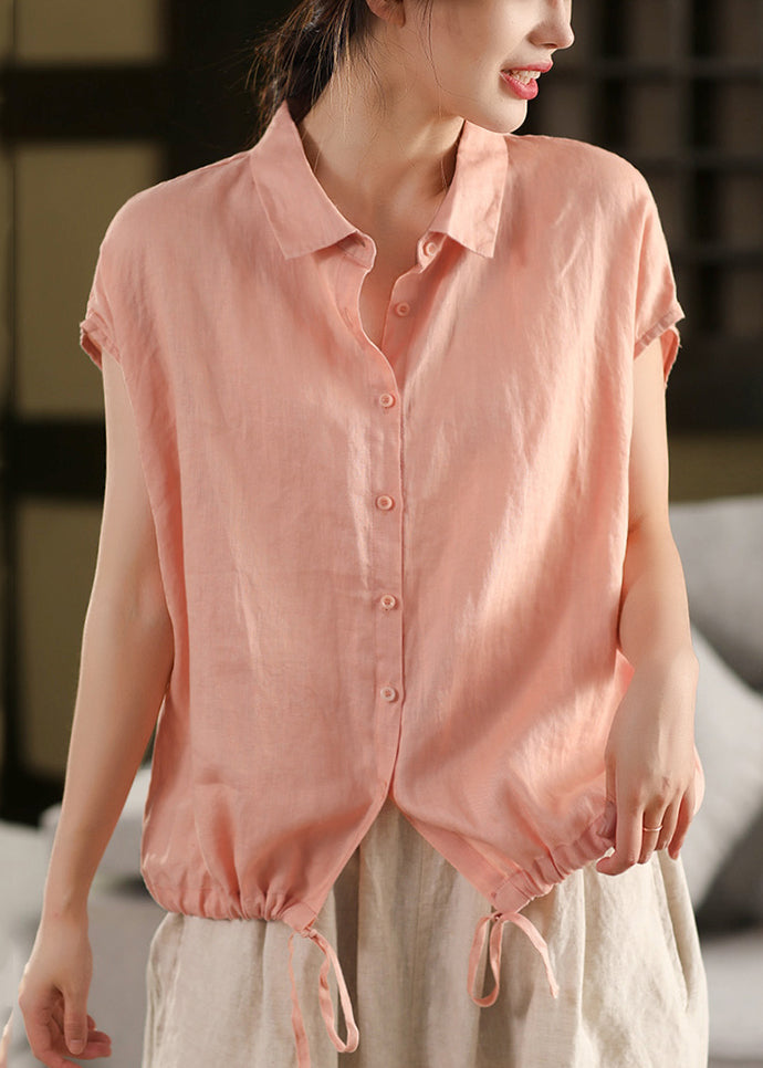 Summer Collar White Blouse Up Lace Linen Pan Peter Women