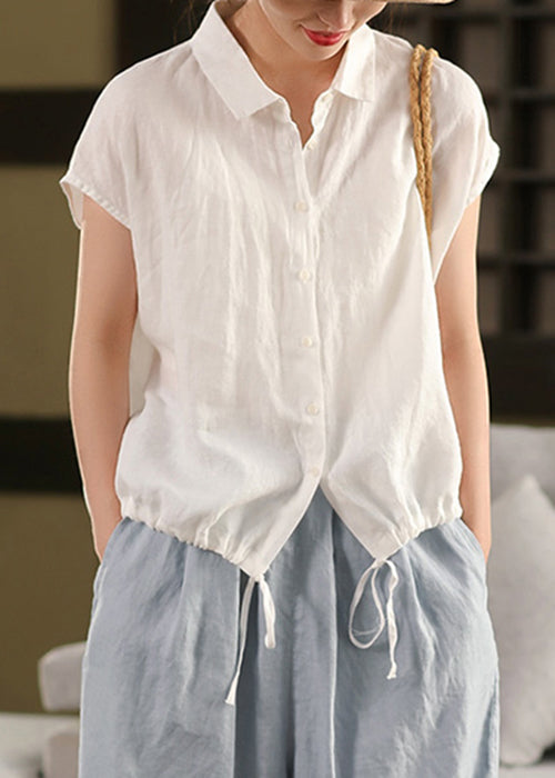 Summer Collar White Blouse Up Lace Linen Pan Peter Women