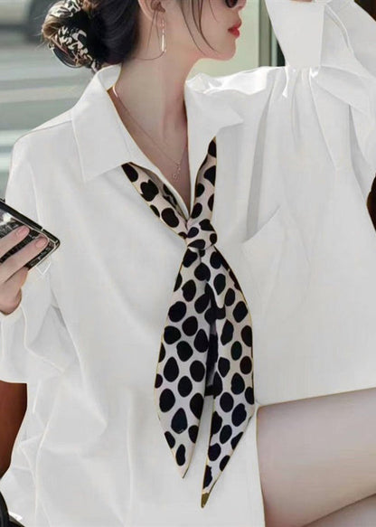 Shirt Cotton Neck Solid Peter Fall White Women Pan Collar