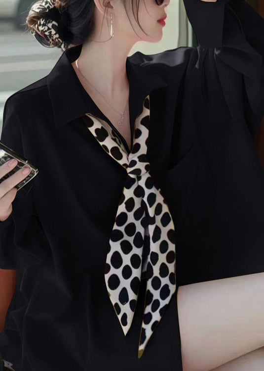 Shirt Cotton Neck Solid Peter Fall White Women Pan Collar