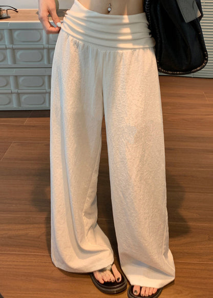 Waist Pants Elastic Linen Women White Solid Fall