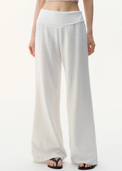 Pants Waist Summer Women Linen White High Solid