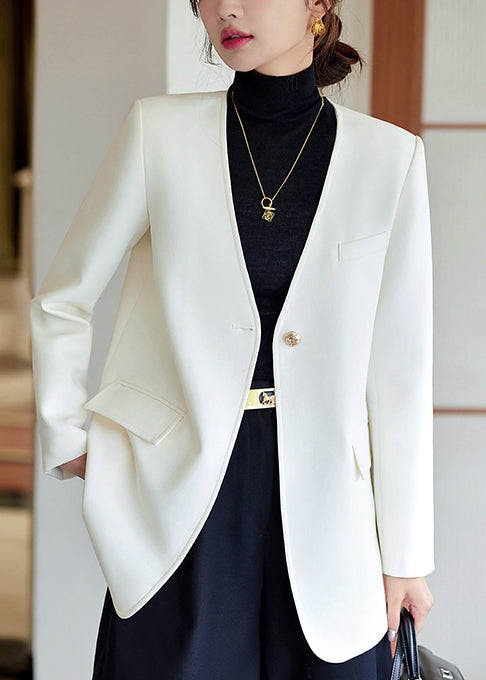 Women White V Neck Cotton Jackets Spring YJ053