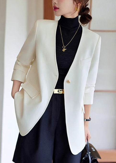 Women White V Neck Cotton Jackets Spring YJ053