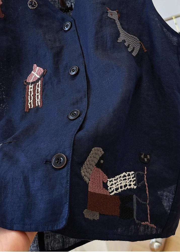 White Vest Sleeveless Embroideried Neck Cotton V Women