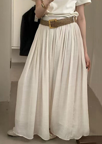 Summer Cotton Elastic Solid Wrinkled Skirts White Women Waist