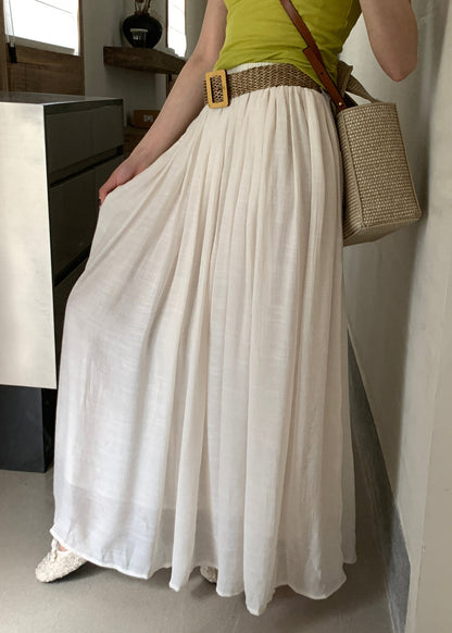 Summer Cotton Elastic Solid Wrinkled Skirts White Women Waist