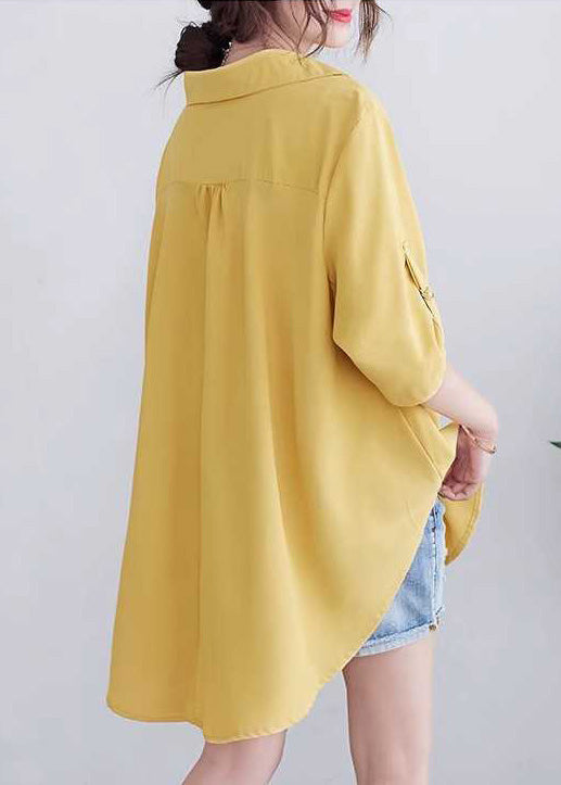 Summer Oversized Yellow Women Cotton Shirt