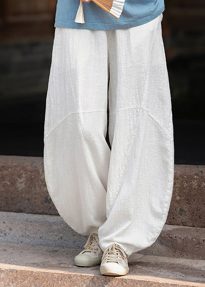 Women Yellow Pockets Elastic Waist Linen Pants Fall WP032