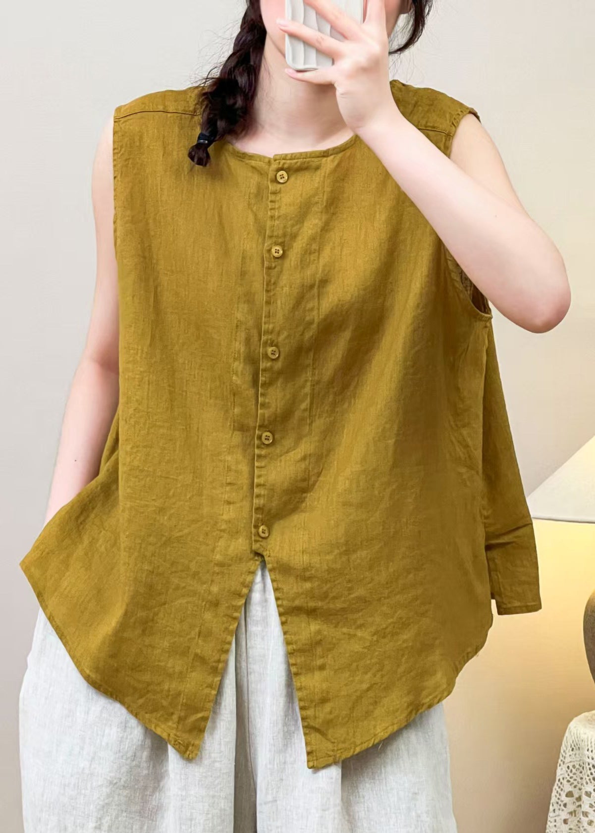 Summer Sides Linen Women Yellow Wear Blouses Both On