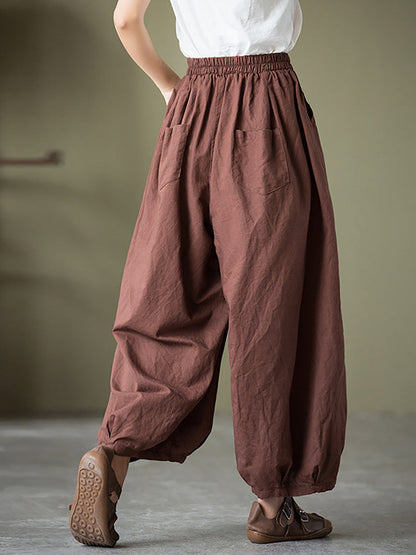 Plus Size  Women Cotton Linen Pocket Casual Lantern Pants RR1062