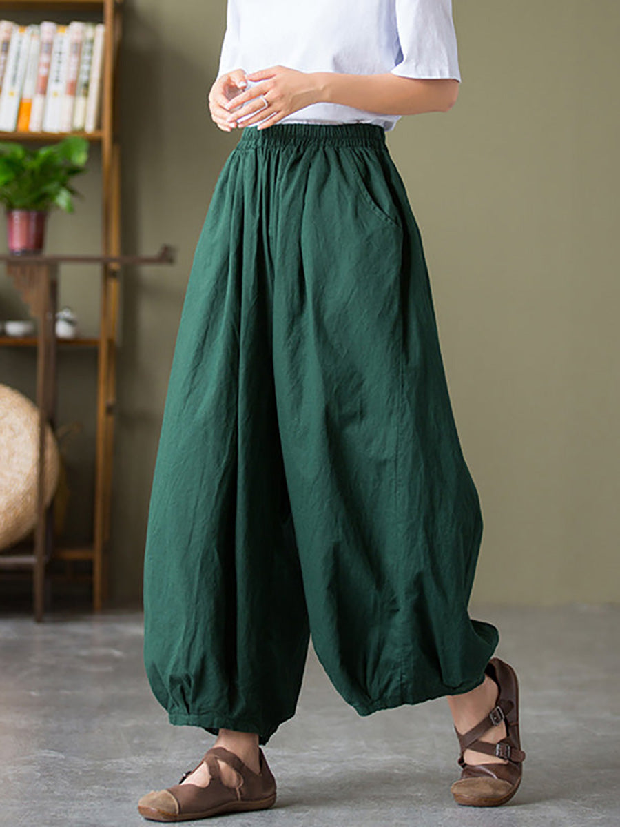 Plus Size  Women Cotton Linen Pocket Casual Lantern Pants RR1062