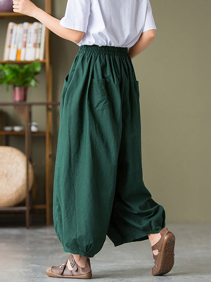 Plus Size  Women Cotton Linen Pocket Casual Lantern Pants RR1062