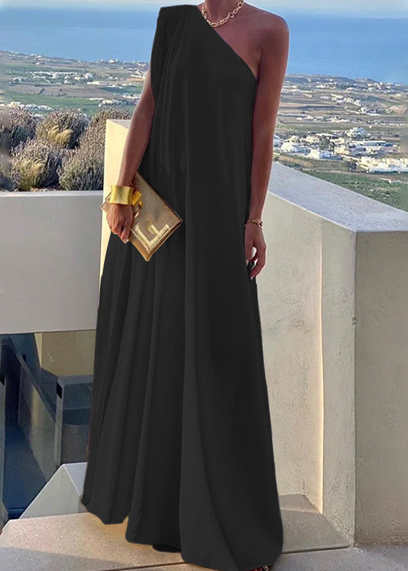 Long Shoulder White Solid Women's One Dress Summer