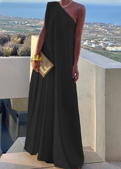 Long Shoulder White Solid Women's One Dress Summer