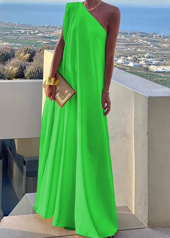 Long Shoulder White Solid Women's One Dress Summer