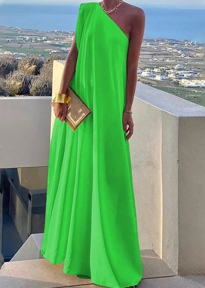 Long Shoulder White Solid Women's One Dress Summer