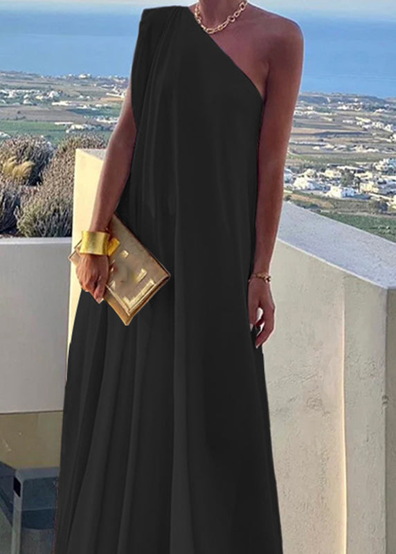 Long Shoulder White Solid Women's One Dress Summer